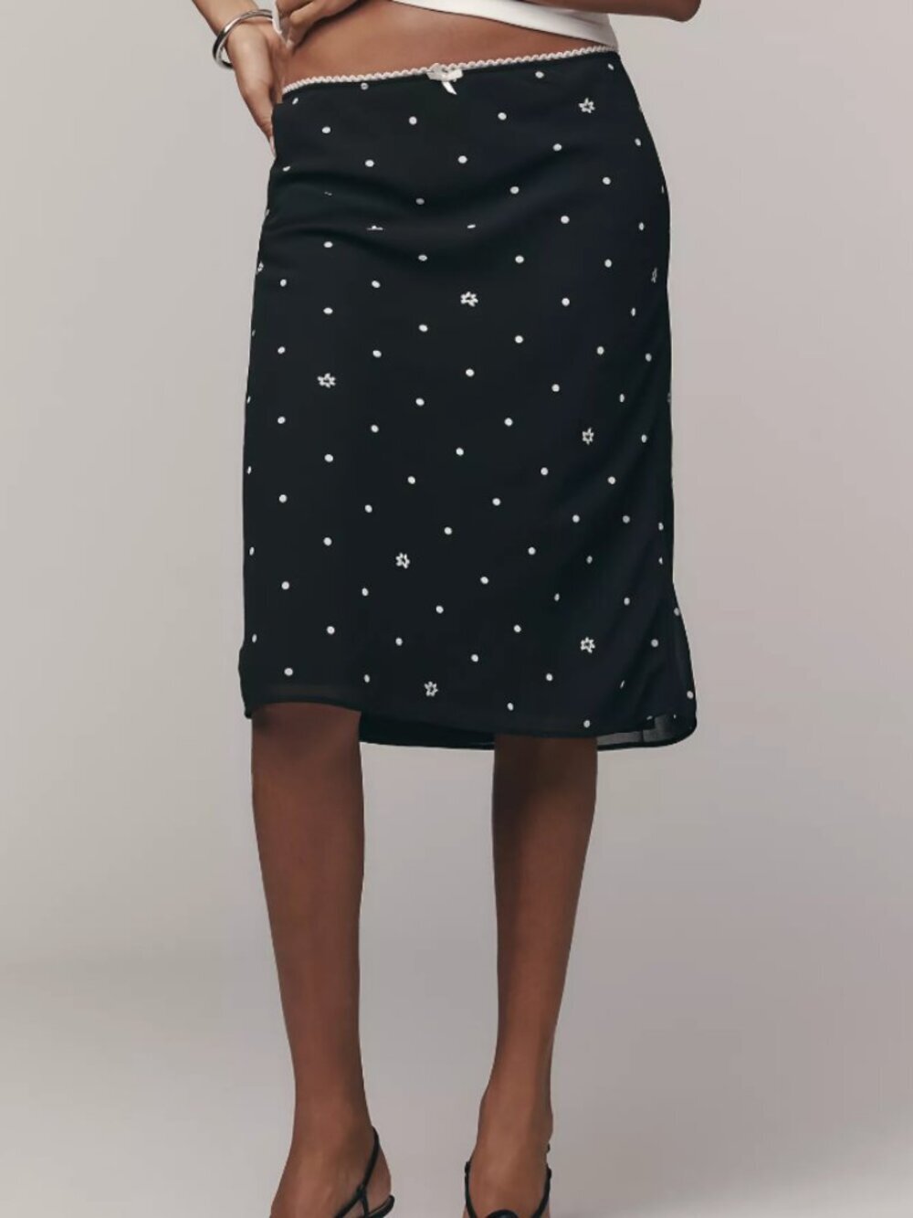 LyreBird Printed Midi Slip Skirt -polka dots
